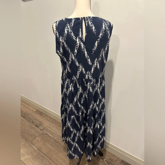 Navy blue abstract pattern, Midi maxi dress, sleeveless,  tiered SZ L NWOT - Picture 3 of 6